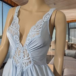 Rare Vintage 1960s Olga Nightgown Grand sweep 190 Inches in Light Blue